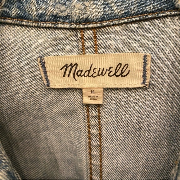 MADEWELL Women Light Blue Denim Chore Coat Archer Wash Distressed Jacket-Medium - Picture 6 of 7